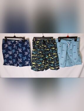 Boy's Blue Shark & Turtle Swim Shorts - Set of 3